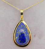 18k Gold Genuine Natural Lapis Pendant with 14k Gold Chain (#J4093)