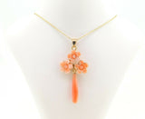 10k Gold Genuine Natural Coral Flower Pendant with 14k Gold Chain (#J4095)