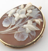 12k Yellow Gold Genuine Natural Cameo Pin Pendant Brooch w/Violet Flowers #J6448