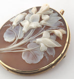 12k Yellow Gold Genuine Natural Cameo Pin Pendant Brooch w/Violet Flowers #J6448