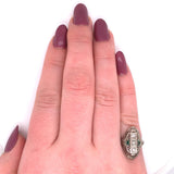 14k White Gold Art Deco Three Stone Diamond Filigree Ring (#J5631)