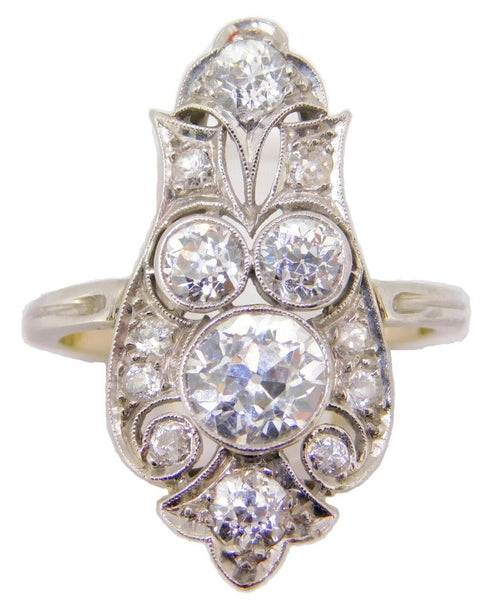 Platinum 14k White Gold Art Deco 2 Carat Genuine Natural Diamond Ring (#J3958)
