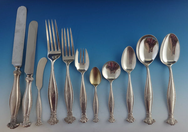 Sandringham by Shiebler Sterling Silver Huge Flatware Set In Fitted Box "B" Mono