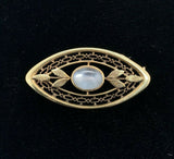 14k Yellow Gold Victorian Genuine Natura Moonstone Pin w/Applied Leaves (#J5472)
