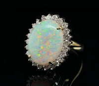 14k Gold Australian Genuine Natural Opal and Diamond Ring Size 4.25 (#J6349)
