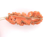 14k Yellow Gold XL Carved Genuine Natural Coral Pin Pendant Flowers (#J6178)