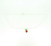 14k Yellow Gold Coral Strawberry Pendant Carved Emerald Leaves (#J4444)