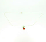 14k Yellow Gold Coral Strawberry Pendant Carved Emerald Leaves (#J4444)