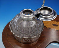 Goodnow and Jenks Sterling Silver Inkwell w/ Glass Inlaid Wood c.1893-1905 #4325