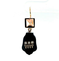 14k Rose Gold Victorian Black Onyx and Pearl Drop Earrings (#J5493)