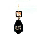 14k Rose Gold Victorian Black Onyx and Pearl Drop Earrings (#J5493)