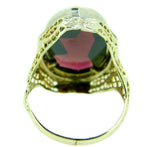 Art Deco 14k Gold Huge Genuine Natural Garnet Filigree Ring (#J651)
