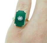 14k Yellow Gold Art Deco Genuine Natural Chrysoprase and Diamond Ring (#J4795)