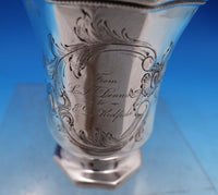 Wood and Hughes Coin Silver Baby Cup Chased Flowers Leaf Cartouche Footed #7419