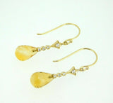 14k Gold Briolette Genuine Natural Citrine and Diamond Drop Earrings (#J4475)