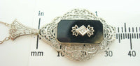 14K Gold Filigree Genuine Natural Onyx Pendant with Paperclip Chain (#J2199)