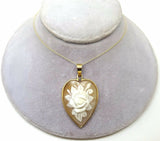 14k Gold Heart Shaped Rose Shell Genuine Natural Cameo Pendant (#J3718)