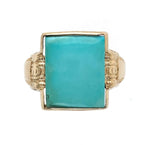 10k Yellow Gold 4.67ct Genuine Natural Turquoise Men's Ring Size 11.25 (#J6137)