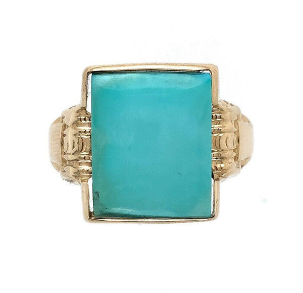10k Yellow Gold 4.67ct Genuine Natural Turquoise Men's Ring Size 11.25 (#J6137)