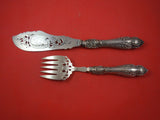 Art Nouveau by Unknown Sterling Silver Fish Serving Set 2pc Bright-cut w/ swans