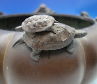 Bronze Planter Japanese Style with Applied Turtles 9 1/2" x 17" (#6383)