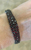 Genuine Natural Bohemian Garnet Bangle Bracelet Three Row (#J5253)