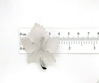 14k White Gold Carved Genuine Natural Rock Crystal Leaf Pin w/ Diamond (#J5537)