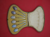 Norwegian Sterling Silver Demitasse Spoon set of 6 in fitted box vermeil 3 7/8"