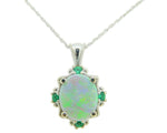 14k Gold 2.30ct Genuine Natural Opal and Emerald Pendant with 18" Chain (#4189)