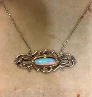 14k Vintage Genuine Natural Opal Bar Pendant (#J5151)