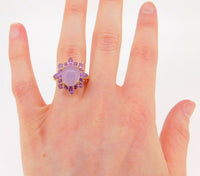 Large 14k Gold Genuine Natural Chalcedony Ring with Amethysts (#J3996)