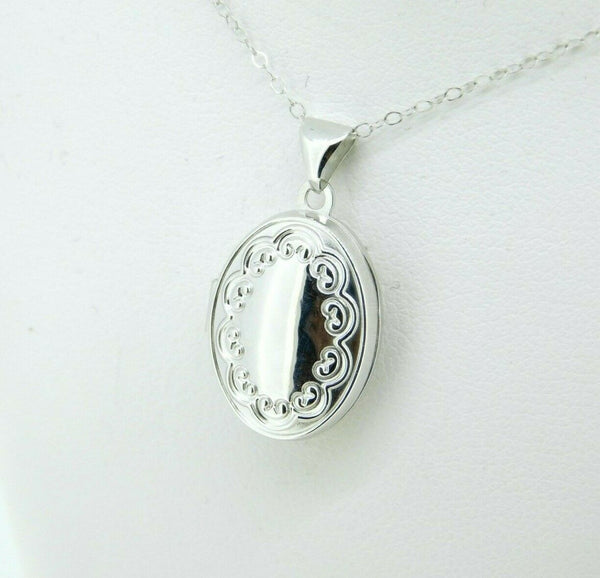 Small 14k White Gold Locket with Scrolly Border (#J4321)