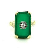 14k Yellow Gold Art Deco Genuine Natural Chrysoprase and Diamond Ring (#J4795)