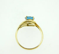 14k Yellow Gold Octagonal Blue Genuine Natural Zircon Solitaire Ring (#J4397)