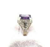 14k White Gold Art Deco Filigree 2.87ct Genuine Natural Amethyst Ring (#J5334)