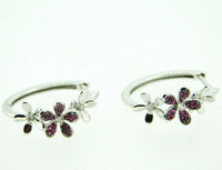 14k White Gold Genuine Natural Ruby and Diamond Flower Earrings (#J4318)