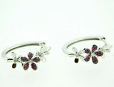 14k White Gold Genuine Natural Ruby and Diamond Flower Earrings (#J4318)