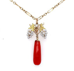 14k Yellow Gold Coral and Pearl Grape Victorian Pendant (#J5598)