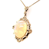 10k Yellow Gold Vintage Seven Carat Genuine Natural Opal Pendant (#J5658)