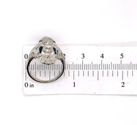18k White Gold Art Deco Long Genuine Natural Diamond Filigree Ring (#J5584)