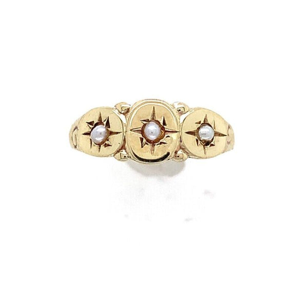 10k Yellow Gold Seed Pearl Child's Baby Infant Ring Size 0 Jewelry (#J6144)