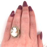 Genuine Natural Shell Cameo Ring with Bezel Diamond Accent Jewelry (#J5556)