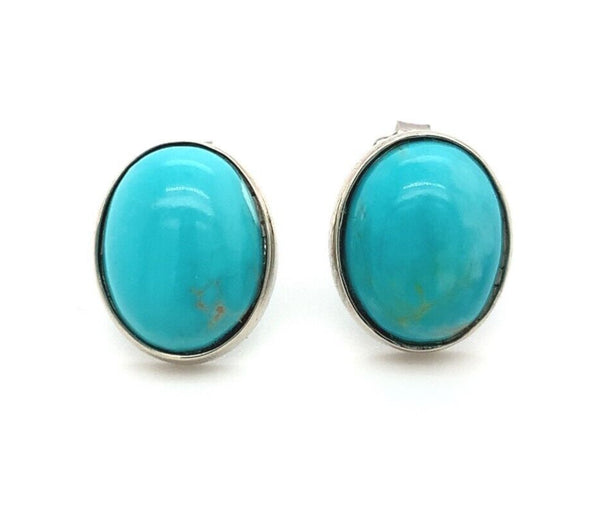 14k White Gold Genuine Natural Kingman Turquoise Stud Earrings (#J6112)