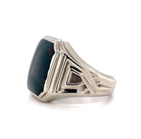 10k White Gold Art Deco Genuine Natural Bloodstone Men's Ring Jewelry (#J5678)