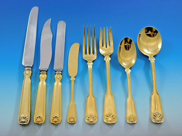 Shell & Thread by Tiffany Sterling Silver Flatware Service 12 Set 103 pcs Gold