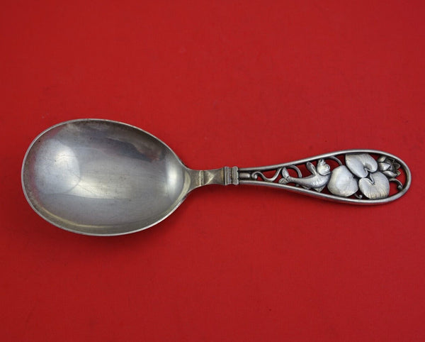 Frederik Fabritius Danish Sterling Silver Berry Spoon Wide Fish Lily Pads 9 3/8"
