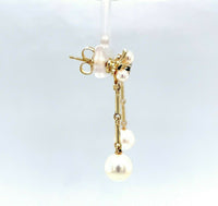 14k Yellow Gold Pearl and Sapphire Drop Earrings (#J5487)