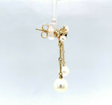 14k Yellow Gold Pearl and Sapphire Drop Earrings (#J5487)