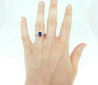 18k Yellow Gold 1 Carat Blue Genuine Natural Sapphire and Diamond Ring (#J5049)