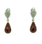 14k White Gold Briolette Genuine Natural Garnet Earrings with Diamonds (#J602)